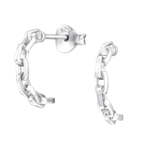 925 echtes Sterling Silber Ohrringe, 925 Sterling Silber Kettenglied-Ohrstecker, Halbrund Geschwungene Form, Halb Creolen Kette Muster, kleine Creolen, echtes Silber, kein versilberter Schmuck von Generisch