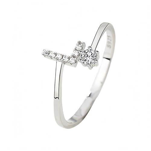925Er Silber Ringe Mit Zirkonia-Anfangsbuchstaben, Verstellbar, Ewigkeit, Dünn, Stapelbar, Offen, A-Z-Alphabet-Ring Für Damen, Herren Und Mädchen, Schmuck, Geschenke Mit Box, Buchstabe L von Generisch