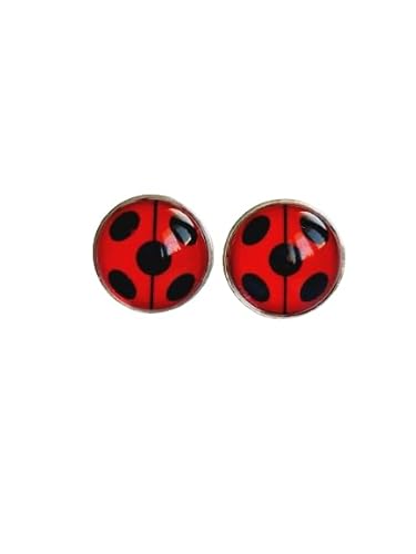 925er Silber Premium Ohrstecker Ladybug Marienkäfer rot schwarz Punkte mit Trennstrich (12 mm) von Generisch