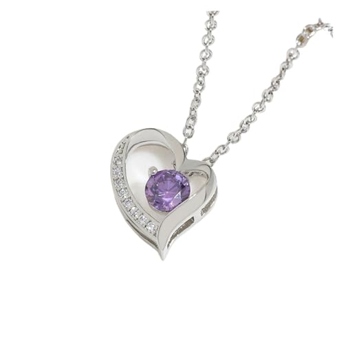 A Woman's Heart Pendant Collarbone Necklace, Einheitsgröße, 45 cm, Violett, Achat von Generisch