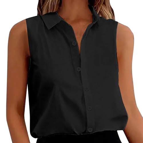 Ärmellos Hemd Damen Elegant Tank Top mit Knöpfen Kragen V-Ausschnitt Hemdbluse Einfarbig Basic Blusenshirt Blusentops Arbeit Büro Stretch Formelle Casual Blusen T-Shirt von Generisch