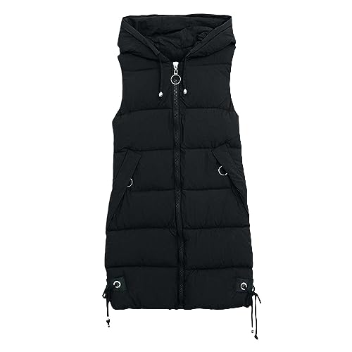 Ärmellose Daunenweste Damen: Leichte Steppweste Damen Lang Baumwollweste Dickere Warm Kapuzenweste Mit Reißverschlüsse Taschen Große Größen Winterjacke Einfarbig Übergangsweste Daunenmantel Longweste von Generisch