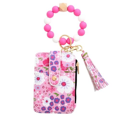 Ästhetische Geldbörsen für Damen,Blumen-Kartenhalter-Geldbörse - Ästhetisches Kartenetui,Schöne Kunstleder-Geldbörsen mit gefaltetem Rand, kleine Kreditkarten-Silikon-Armband-Geldbörsen für Ausweistas von Generisch