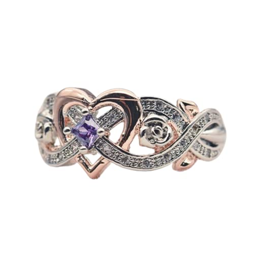 Ästhetischer weiblicher Herz-Liebesring mit zweifarbigem Prinzessinnen-Quadrat, violetter Zirkonia, Accessoires für Hochzeit, schicker Schmuck, modisch und praktisch von Generisch
