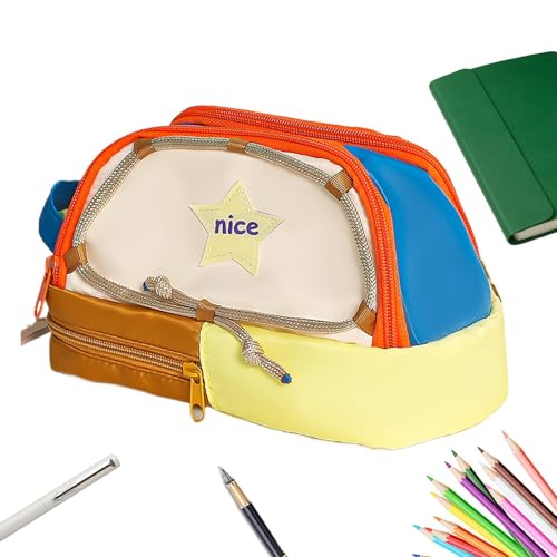 Ästhetisches Federmäppchen, Stifthalter mit Sternmuster, stabiler Reißverschluss, tragbare Make-up-Tasche, Schulbedarf für Mädchen, , Kinder, coffee, Refer to description, Unisex von Generisch