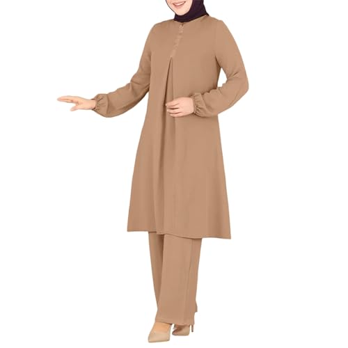 Abaya Muslim Damen Set 2 Stück Langarm Oberteile Robe Und Hosen Corban Ramadan Outfit Naher Osten Arabisch Islamische Kleidung von Generisch