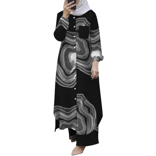 Generisch Abaya Muslim Kleid Damen Muslimische Kleider für Damen 2 Teiler Ramadan Ganzkörper Lang Gebetskleid Türkisches Gebetskleidung mit Hijab Muslimkleid Robe Langarm Abendkleidung Abayas Robes von Generisch