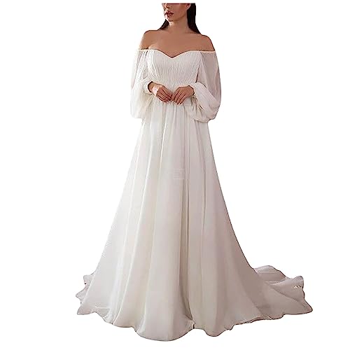 Abendkleider Elegant Für Hochzeit Lang Chiffon Hochzeitskleid Weiß Maxikleid Damen Schulterfrei Brautjungfernkleider Langarm Cocktailkleid Damen Rückenfrei A Linie Ballkleid Damen Lang Abendkleider Elegant Für Hochzeit Lang Chiffon Hochzeitskleid Weiß Maxikleid Damen Schulterfrei Brautjungfernkleider Langarm Cocktailkleid Damen Rückenfrei A Linie Ballkleid Damen Lang von Generisch