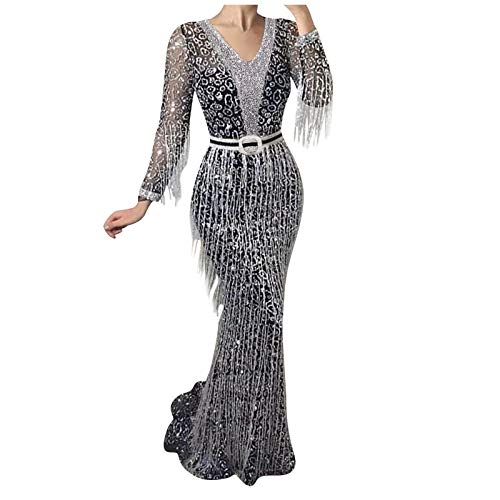 Abendkleider Elegant Langarm Quasten Ballkleider Damen Lang Glitzer Maxikleider Curvy V Ausschnitt Cocktailkleid Damen mit Gürtel Kleider Frauen Fransen Damenkleider Glitzerkleid Eng Abendkleider Elegant Langarm Quasten Ballkleider Damen Lang Glitzer Maxikleider Curvy V Ausschnitt Cocktailkleid Damen mit Gürtel Kleider Frauen Fransen Damenkleider Glitzerkleid Eng von Generisch
