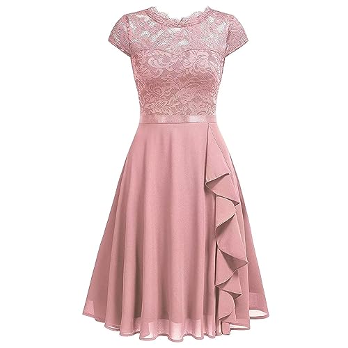 Abendkleider Elegant für Hochzeit Sommerkleid Damen Spitzen Ärmellos Rundhals Partykleid Lace up High Waist Cocktailkleid Festliche A Linie Knielang Ballkleid Mode Schlank Kleid Spitzenkleid Damen von Generisch