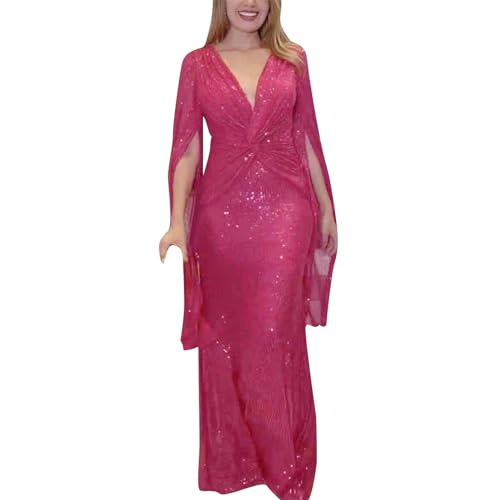 Abendkleider Glitzer Lang Damen Gold Hochzeit Elegant Silvester Kleider Pailletten Kleid Weihnachten 20Er Jahre Partykleid Glitzer Kleid Party Mit Ärmeln Festliche Cocktail Christmas Dress von Generisch