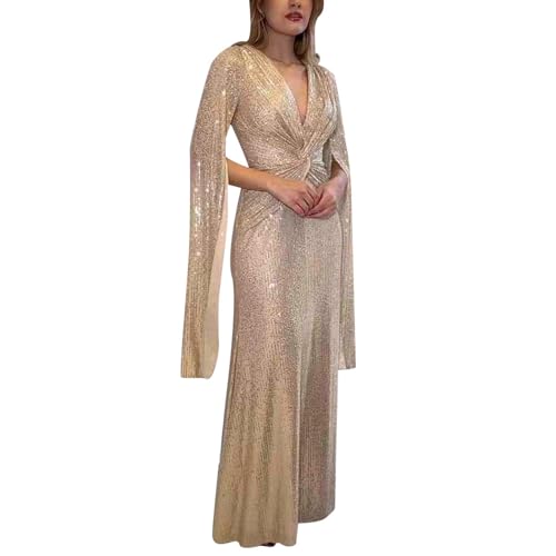 Abendkleider Glitzer Lang Damen Gold Hochzeit Elegant Silvester Kleider Pailletten Kleid Weihnachten 20Er Jahre Partykleid Glitzer Kleid Party Mit Ärmeln Festliche Cocktail Christmas Dress von Generisch