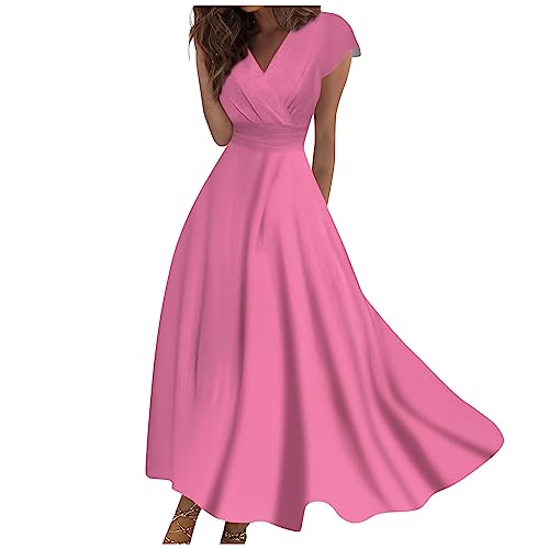 Abendkleider Lang mit Ärmeln Kleid Damen Elegant Maxi Brautkleid Schwingen Cocktailkleid Damen V Ausschnitt Korsett Sommerkleider Leicht Und Luftig Maxikleid A Linie Kleider Kurzarm Luftige von Generisch