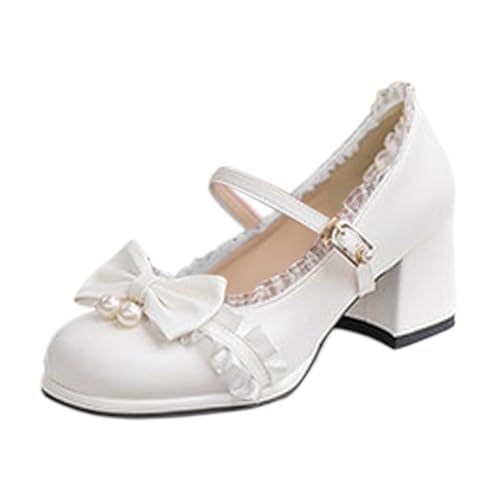 Abendschuhe Damen Elegant Damen Lolita High Heels Japanisch Süß Perlen Prinzessin Schuhe Leistung Schuhe Temperament Bogen Slingpumps Mary Janes Pumps Frühling und Herbst von Generisch