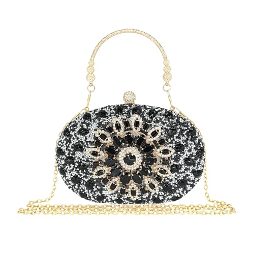 Abendtasche Damen Diamant Clutch Bag Kette Shiny Strass für Hochzeit Braut Abschlussball Cocktail Party Damen Abendhandtasche (Black Clutch) von Generisch