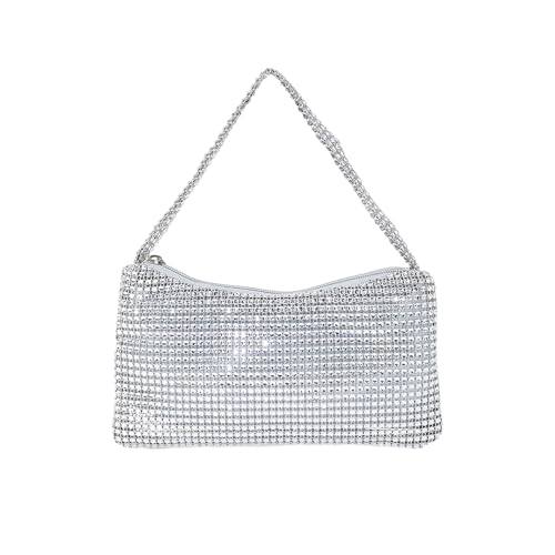 Abendtasche für Damen, klein, glitzernd, elegant, glitzernd, Handtasche, Hochzeit, Geldbörse, Unterarm, Schultertasche, Bankett, Tasche für Hochzeit, Cocktailparty, silber, Einheitsgröße von Generisch