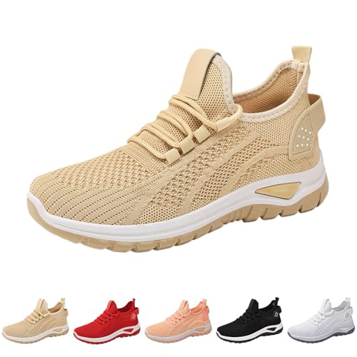 Abrollschuhe Bequem Arch Support Shock Sportschuhe Freizeit rutschfest Turnschuhe Leicht Memory Schaum Freizeitschuhe Mode Weite Füße Laufschuhe Orthopädische Laufschuhe Beige 40 von Generisch