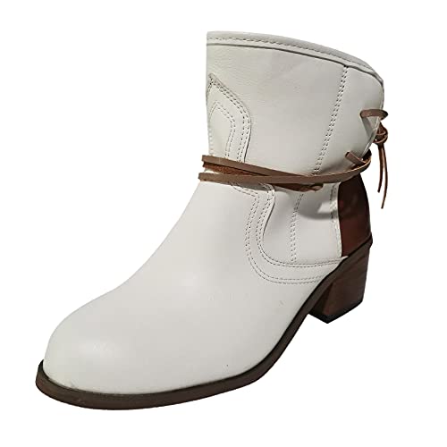 Absatz Spitze Runde Damenstiefel Up Winter Toe Kariert Mode Damenstiefel Monatliche Zahlungen Stiefel Frauen, weiß, 38.5 EU von Generisch
