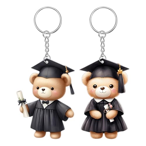 Abschlussbär Anhänger | 2-teiliger 2D Acryl Abschlussbär Anhänger - Schlüsselanhänger Accessoires Niedlicher Schmuck Rucksack Charm Für Geldbörse Tasche Junge Mädchen Kindergarten Schule von Generisch