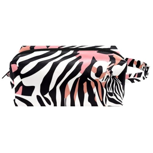 Abstrakte Tierhaut in Rosa, Braun, Schwarz und Weiß, hängende Make-up-Tasche, wasserabweisend, Leder, Kulturbeutel, Reisetasche mit Griff, tragbare Kosmetiktasche für Damen, Herren, Mädchen, von Generisch