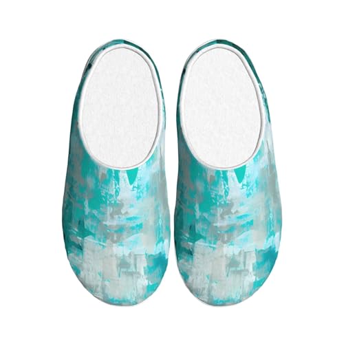 Abstrakte Türkis Damen Hausschuhe Flanell Haus Pantoffeln für Männer Vintage Holzbrett rutschfeste Warme Winterschuhe für Indoor Outdoor, mehrfarbig, X-Small Men/ XX-Large Women von Generisch