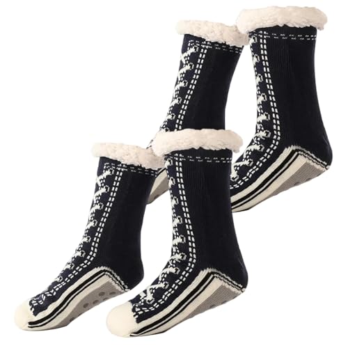 Accordinglye Ultradicke Kaschmir Slipper Home Socken Rutschfeste Flauschige Warme Haussocken für Frauen Warmer Plüsch Komfort, 2 Stück B, Einheitsgröße von Generisch