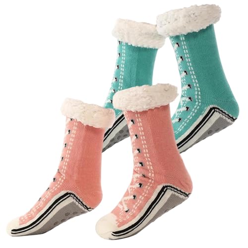 Accordinglye Ultradicke Kaschmir Slipper Home Socken Rutschfeste Flauschige Warme Haussocken für Frauen Warmer Plüsch Komfort, 2 Stück., Einheitsgröße von Generisch