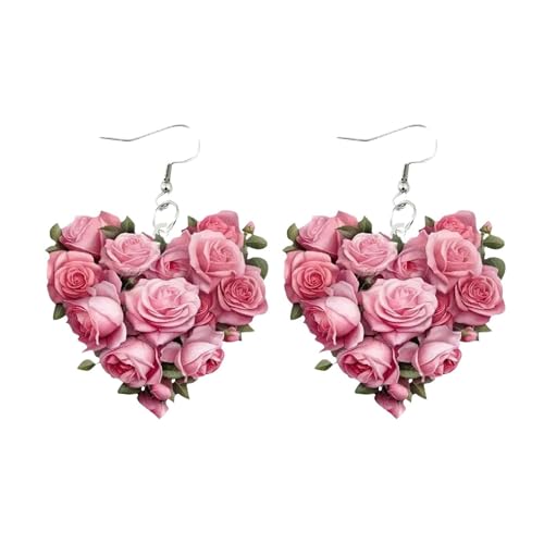 Acryl-Rosenherz-Tropfenohrringe zum Valentinstag Herz-Tropfenohrringe Leichte Rosenherz-Tropfenohrringe Designermode Ohrringe (3.5X0.27cm) von Generisch