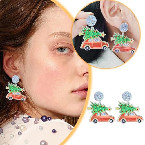 Acryl Weihnachten Ohrringe Glocken Western Farm Animals Reversible bedruckte Lederohrringe Ohrringe Geschenke für die Weihnachtsfeier (Red, One Size) von Generisch