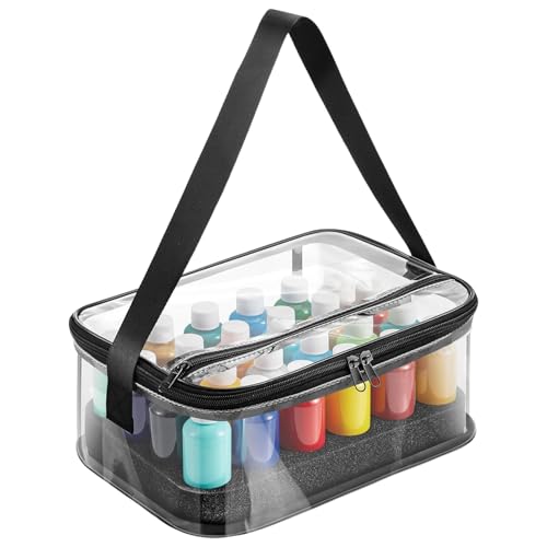 Acrylfarbenaufbewahrung, transparente Organizer-Tasche, tragbare Spenderbox für Bastelarbeiten, Tinte, Ölgemälde, Airbrush-Modellwerkzeuge, für 24 Flaschen, 26 x 19 x 12 cm von Generisch