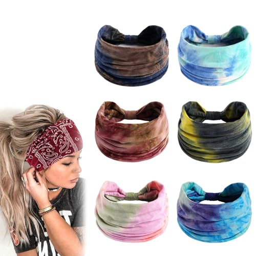 Acssart Headband, Boho Printed Cross Yoga Headband, Wide Non-Slip Soft Fabric Hair Accessory (I-6Pcs) von Generisch