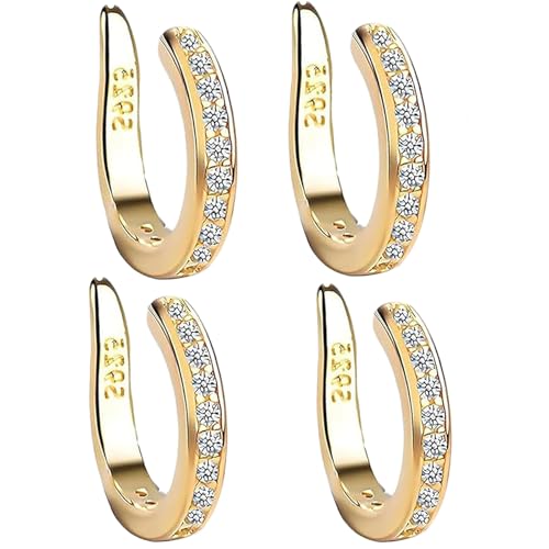Adjustable Ear Clips, Thin Chunky Pierceless Ears Cuff Wrap Earrings for Women Men, Sparkling Cubic Zirconia Fake Earrings, Ear Clips Expand Fit (Gold*4) von Generisch