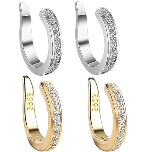 Adjustable Ear Clips, Thin Chunky Pierceless Ears Cuff Wrap Earrings for Women Men, Sparkling Cubic Zirconia Fake Earrings, Ear Clips Expand Fit (Mix*4) von Generisch