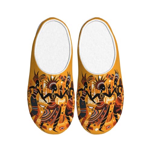 African Dancing Women Women Slippers Flannel House Slippers for Men Ethnic Non-Slip Warm Winter Shoes for Indoor Outdoor, mehrfarbig, X-Small Men/ Large Women von Generisch