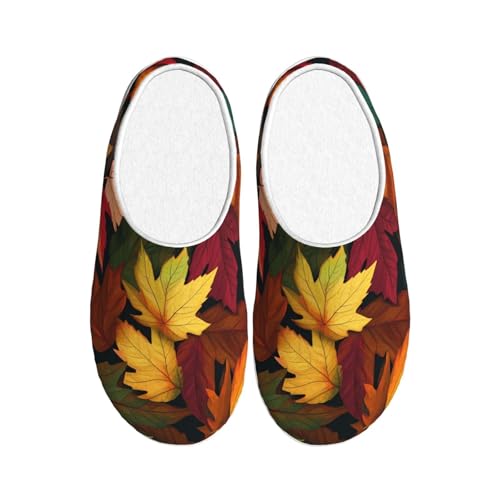 Ahornblatt-Herbst-Damen-Hausschuhe, Flanell, für Herren, bunt, rutschfest, warm, Winterschuhe für drinnen und draußen, mehrfarbig, X-Small Men/ X-Large Women von Generisch