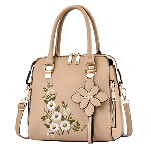 Aktentasche für Damen, stilvoll, modisch, bestickt, Handtasche für die Mitte, einfache Schultertasche, Umhängetasche, Aktentasche, Taschen für die Arbeit, khaki, Einheitsgröße von Generisch