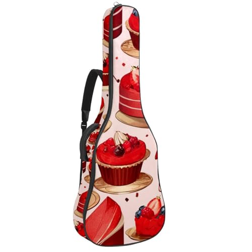 Akustikgitarrentasche für Mann Frau, wasserdichte Gitarrenkoffer, passend für 40/41/42 Zoll, Gitarren-Gigbag mit Schutzschicht, rotes Dessert Muster, mehrfarbig, 42.9x16.9x4.7 in, Gitarrentasche von Generisch