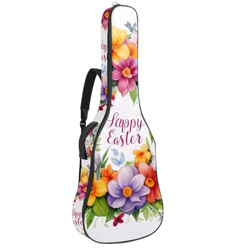 Akustikgitarrentasche für Mann Frau, wasserdichte Gitarrenkoffer, passend für 40/41/42 Zoll, Gitarren-Gigbag mit Schutzschicht, weißer Frohe Ostern Kranz, mehrfarbig, 42.9x16.9x4.7 in, Gitarrentasche von Generisch