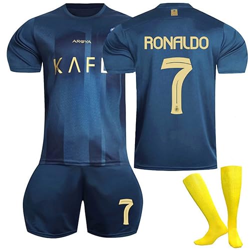 Al NASSR 23/24 Neue Saison Hause/Auswärts Fußball Trikots Shorts Socken Set für Kinder/Erwachsene, No.7 Fußball Trikot, Fussball Jersey Trainingsanzug für Junge Herren von Generisch