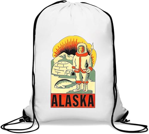 Alaska Inuit State Vintage Retro Stil Reise Poster Gym Sack Casual Drawstring Bag White von Generisch