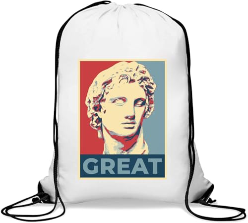 Alexander The Great Pop Art Style Poster Gym Sack Casual Drawstring Bag White von Generisch