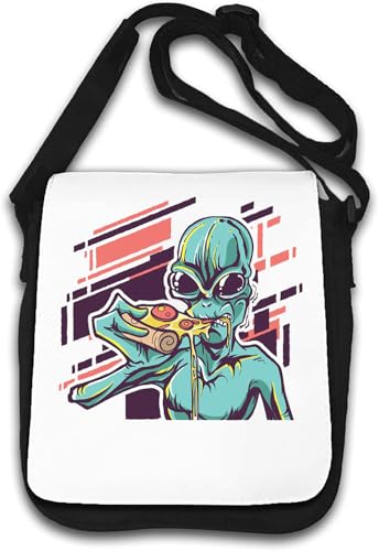 Alien UFO Schultertasche Munching On Pizza weiß von Generisch