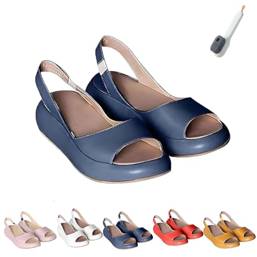 Allen & Moore Solea Cushioned Sandals, 2025 New Summer Lightweight Slip-On Flats for Women, Round Peep Toe, Ultra-Soft Shock-Absorbing Comfort (Blau,41) von Generisch