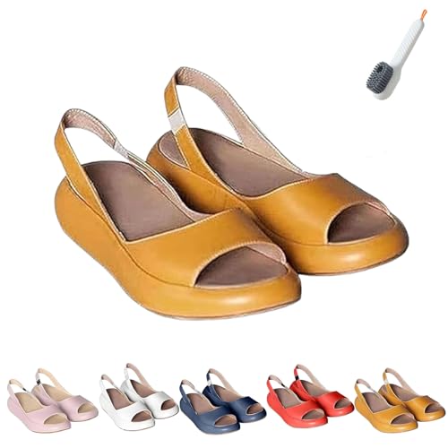 Allen & Moore Solea Cushioned Sandals, 2025 New Summer Lightweight Slip-On Flats for Women, Round Peep Toe, Ultra-Soft Shock-Absorbing Comfort (Gelb,36) von Generisch