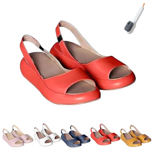 Allen & Moore Solea Cushioned Sandals, 2025 New Summer Lightweight Slip-On Flats for Women, Round Peep Toe, Ultra-Soft Shock-Absorbing Comfort (Orange,36) von Generisch