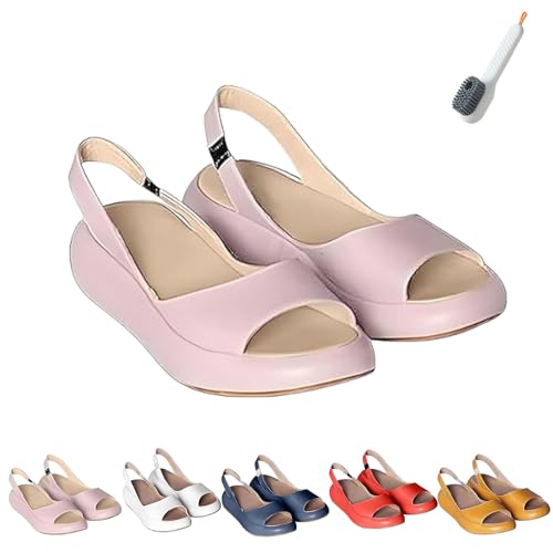 Allen & Moore Solea Cushioned Sandals, 2025 New Summer Lightweight Slip-On Flats for Women, Round Peep Toe, Ultra-Soft Shock-Absorbing Comfort (Pink,34) von Generisch