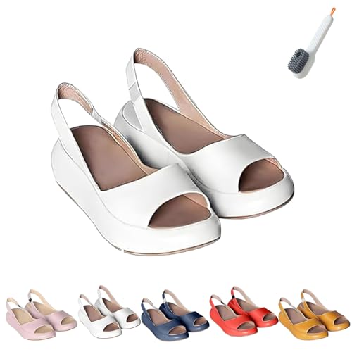 Allen & Moore Solea Cushioned Sandals, 2025 New Summer Lightweight Slip-On Flats for Women, Round Peep Toe, Ultra-Soft Shock-Absorbing Comfort (Weiß,36) von Generisch