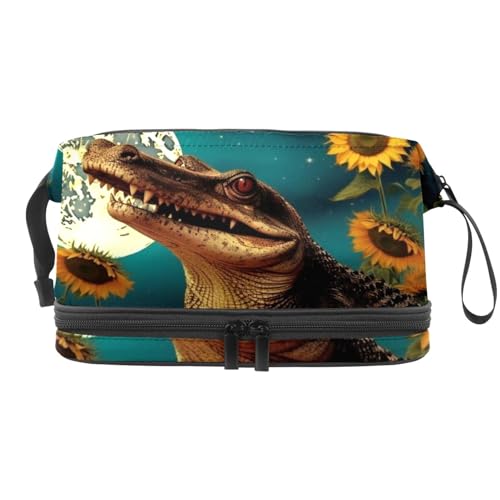 Alligator Star Sonnenblumen Make-up-Tasche, tragbare Reise-Kosmetiktasche für Damen, Reißverschluss, Make-up-Organizer, wasserdicht, Mehrfarbig 2, 27x15x14 cm/10.6x5.9x5.5 in, Kosmetiktasche von Generisch