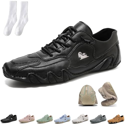 Alpaca Barfuss Schuhe, Alpaca - Ergonomischer, Wasserdichter Leder-Barfußschuh, Low-Top Orthopädische Stiefel (Schwarz, Erwachsene, 44, Numerisch, EU Schuhgrößensystem, M) von Generisch
