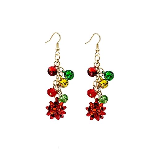 Ambient Bunte Weihnachtsbaum kreative einfache bunte Glocke Quaste Ohrringe Weihnachten Karneval Ohrringe Haken Geschenke (A, One Size) von Generisch